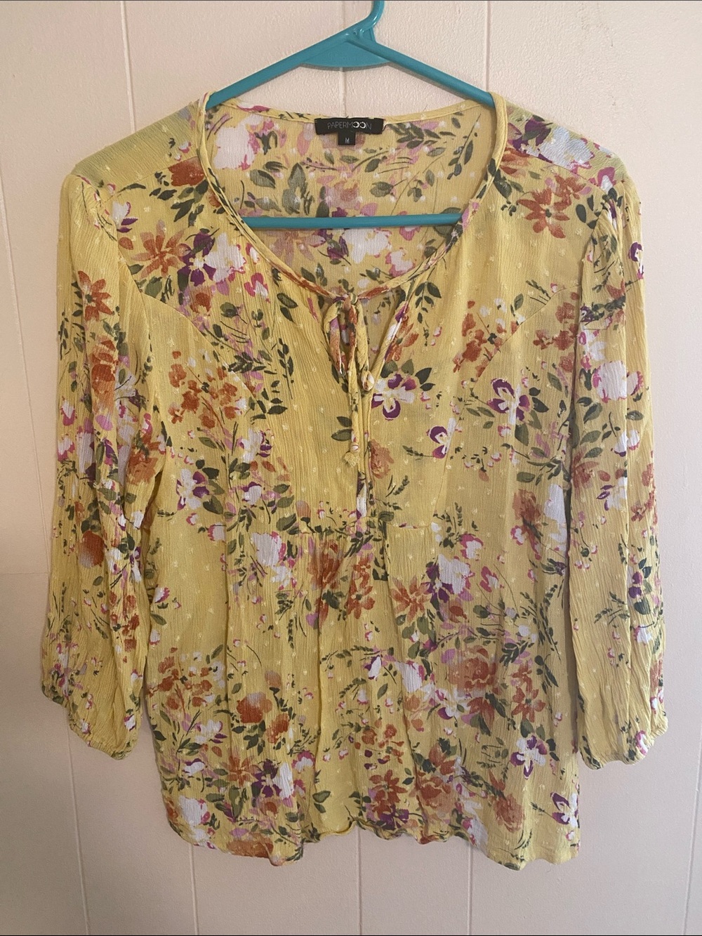 Papermoon Yellow Floral Tie-Front Peasant Blouse medium